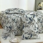 Story@Home 190 TC Cotton Double Bedsheet Set with 2 Pillow Covers | Soft Breathable Fabric | 250 x 225 cm Double Bed Sheet | Grey & Dark Grey Leaf Printed Bedding for Bedroom
