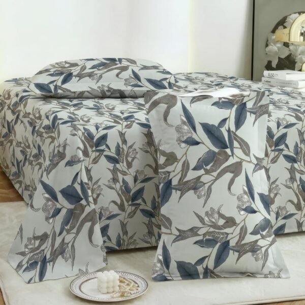 Story@Home 190 TC Cotton Double Bedsheet Set with 2 Pillow Covers | Soft Breathable Fabric | 250 x 225 cm Double Bed Sheet | Grey & Dark Grey Leaf Printed Bedding for Bedroom