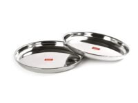 Sumeet Stainless Steel Heavy Gauge Deep Wall Snack Plates with Mirror Finish 24.3cm Dia (PACK of 2)