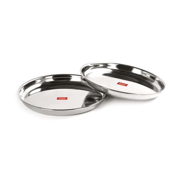 Sumeet Stainless Steel Heavy Gauge Deep Wall Snack Plates with Mirror Finish 24.3cm Dia (PACK of 2)