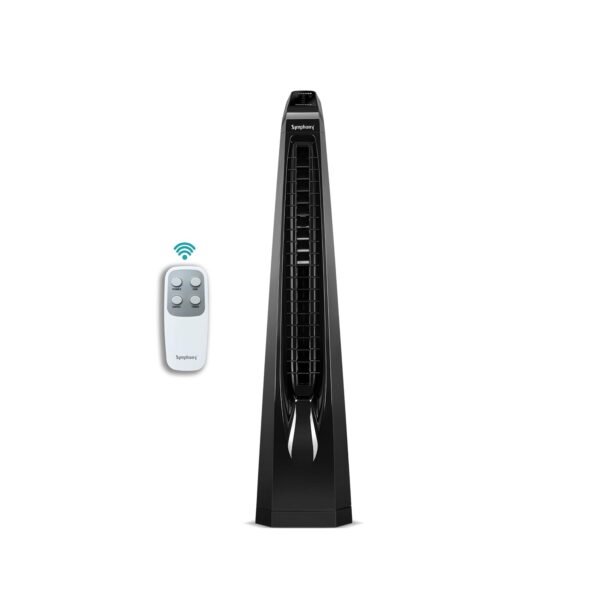 Symphony Surround B BLDC Bladeless Tower Fan For Room | Quiet & Energy-Saving with Remote Control | Touchscreen Control Panel | Low Power Consumption | 1 Year Warranty | Black
