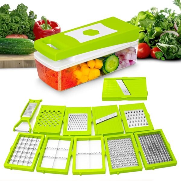 TEKCOOL 12 in 1 Multipurpose Chopper, Fruits & Vegetable Cutters, Grater Peeler Chipser, Unbreakable Food Grade Body, Easy Push to Clean Button Slicer Dicer, Chopper for Kitchen