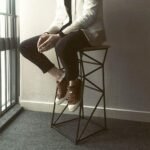 The 21093 Bar Stool High Stool Art Style Unique Shape Seat Metal Structure and Wooden Seat -Coffee Shop -Kitchen -Restaurant -Bar -Home Etc. W/Footrest Metal Bar Chair- Made in India