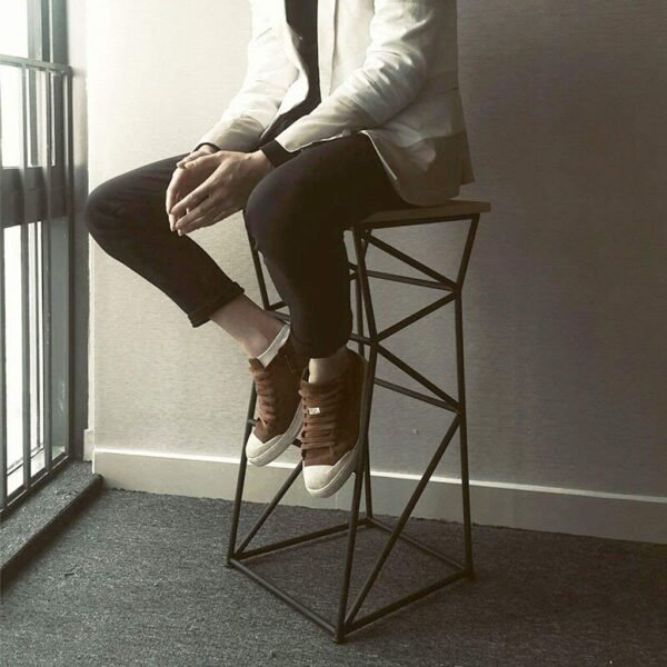 The 21093 Bar Stool High Stool Art Style Unique Shape Seat Metal Structure and Wooden Seat -Coffee Shop -Kitchen -Restaurant -Bar -Home Etc. W/Footrest Metal Bar Chair- Made in India