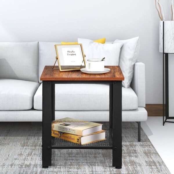 The 9292918 2-Tier Organizer Wood Metal End Table,18" Side Small Snack Desk Nightstand with Storage Shelf, Plant Stand Printer Desk Laptop Coffee Tea TV Tray, in Made in India