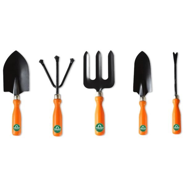 TrustBasket Gardening Tools Kit for Home 5-Piece Garden Tools for Home Gardening Set Including Big & Small Trowel, Cultivator, Weeder & Garden Fork Durable Agriculture Tools & Gardening Items Combo