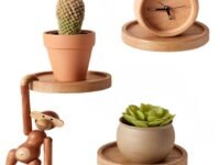 UHUD CRAFTS Decorative Set of 3 Small Round Wooden Wall Shelves - Space-Saving Solid Wood Floating Shelves | Wooden Wall Mounted Plant Shelves for Home Decor
