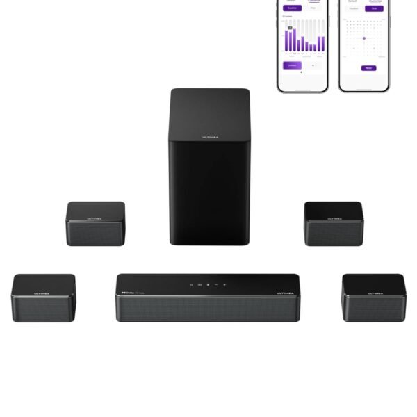 ULTIMEA 7.1 Surround Sound System for TV with Dolby Atmos, APP Control, 4 Wired Surround Speakers, 460W Sound Bar for Smart TV with 6.5" Wireless Subwoofer, Home Theater Sound System, Poseidon D80