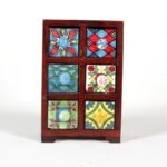 UNIVERSAL ART Wooden Chest with 6 Drawers | Multi-Storage Handpainted Ceramic Organizer/Cabinet for Home, Living Room, Hall, Office | Ideal for Spices, Jewelry, and Trinkets (?11.4x14x20.3CM)