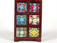 UNIVERSAL ART Wooden Chest with 6 Drawers | Multi-Storage Handpainted Ceramic Organizer/Cabinet for Home, Living Room, Hall, Office | Ideal for Spices, Jewelry, and Trinkets (?11.4x14x20.3CM)