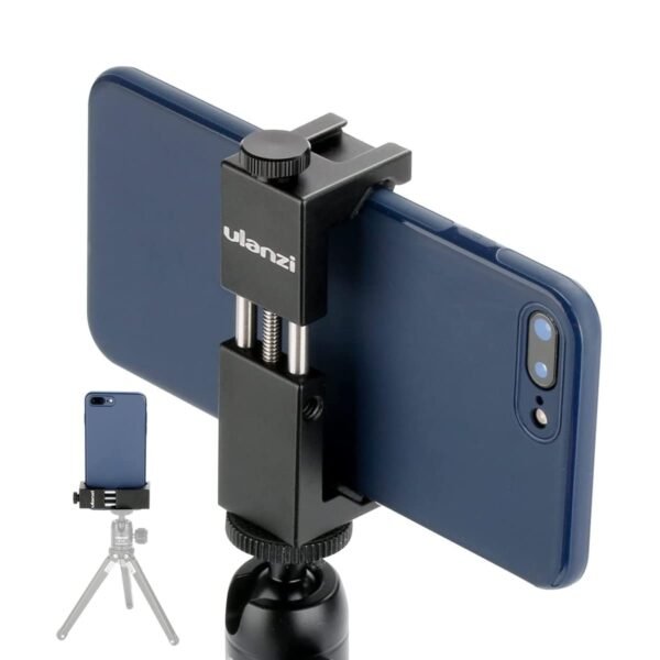 Ulanzi ST-02S Newest Aluminum Phone Tripod Mount w Cold Shoe Mount, Support Vertical and Horizontal, Universal Metal Adjustable Clamp for Apple iPhone X 8 7 6S Plus Sumsang Android Smartphones,Black
