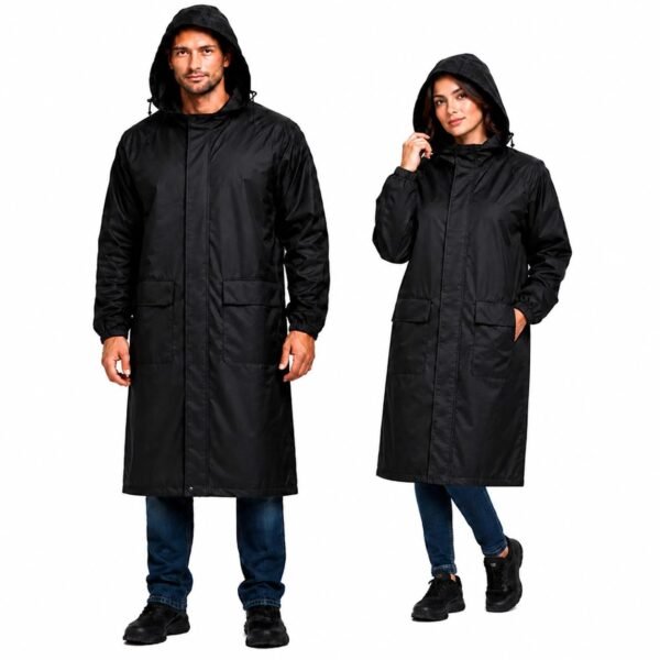 Unisex Long Rain Coat, Black, Hooded, Water Resistant, Lightweight, for Outdoor Activities, Travel and Daily Commute (Pack of 1)