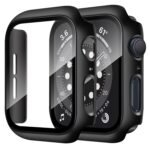 VEMIGON Hard PC Case Compatible with Apple Watch SE3/SE2/SE/Series 6/5/4 44mm with Tempered Glass Screen Protector, Overall Protection Slim Bumper Cover for iWatch - (44mm Black)