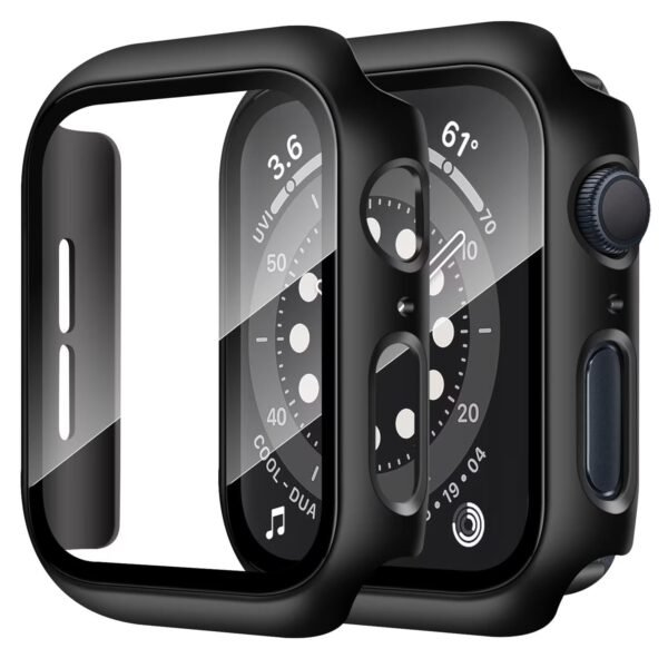 VEMIGON Hard PC Case Compatible with Apple Watch SE3/SE2/SE/Series 6/5/4 44mm with Tempered Glass Screen Protector, Overall Protection Slim Bumper Cover for iWatch - (44mm Black)