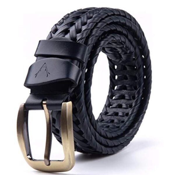 VOGARD Mens Braided Genuine Leather Original Branded Belt | Woven Leather Belt for Casual Pants with Brass Buckle| Micro Adjustable