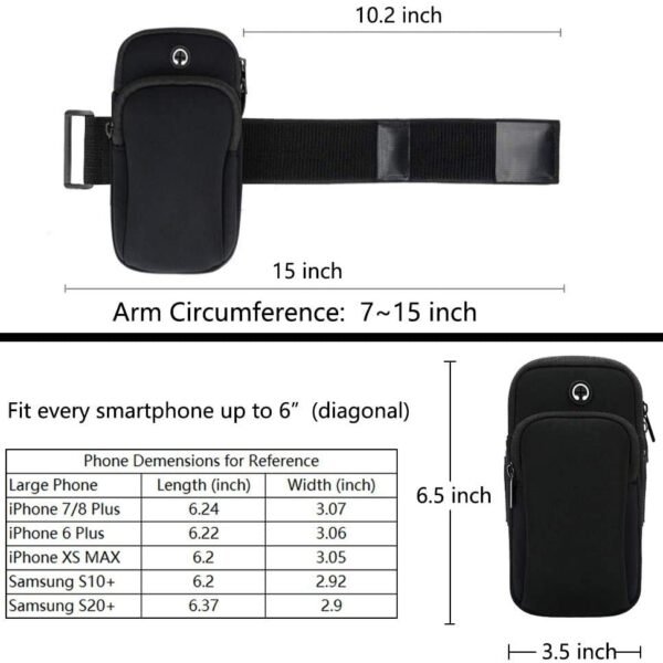 WEARFIT Sports Arm Phone Holder Armband Sleeve Workout Gear Pouch Case Bag for Apple All Smart Phones 6.1 Inch Screens and Under (Black)