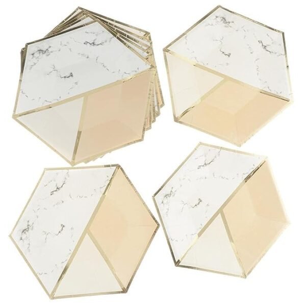 Wanna Party Rose Gold Disposable Paper Plates Dinnerware Plates for Party Wedding Anniversary Birthday, 9 inches (Hexagon shape)-10 PC