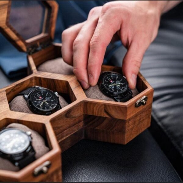 Watch box for men, Mens rosewood watch display case, Handcrafted honeycomb organizer, Father’s Day Gift – Luxury Built to Last, Vintage Display Case and Organizer for Men's Timepiece Collection