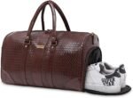 Weekender Duffle Bag with Shoe Pocket for Travel for Men and Women Made of Textured Leatherette with Attachable Shoulder Strap Cabin Bag, Brown, L, Luggage