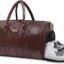 Weekender Duffle Bag with Shoe Pocket for Travel for Men and Women Made of Textured Leatherette with Attachable Shoulder Strap Cabin Bag, Brown, L, Luggage