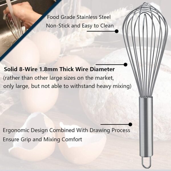 Whisks for Cooking, 1 Pack Stainless Steel Whisk for Blending, Whisking, Beating and Stirring, Enhanced Version Balloon Wire Whisk (14 Inches - Handle Length - 5 Inches Approx)