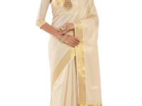 Women’s Kerala Tissue Plain Saree with Running Blouse| Onam & Vishu Kani Special | Traditional Kasavu White Colour