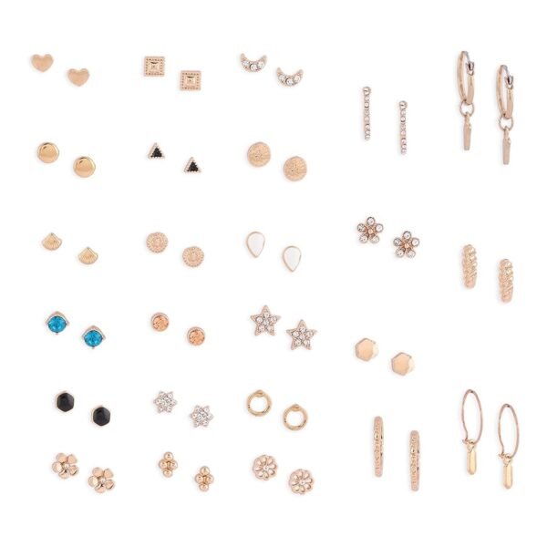 Zaveri Pearls Set Of 25 Gold Tone Smart Casual Wear Studs & Hoop Earrings For Women-ZPFK14053