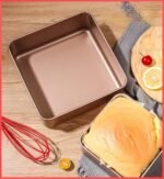 wolpin Non Stick Baking Tin Square Pan (22.5 x 22.5 x 4.5 CM) | Baking Tray for Microwave Oven Cake Brownie Bread | Durable Rose Gold Mould for Home Baking Essentials
