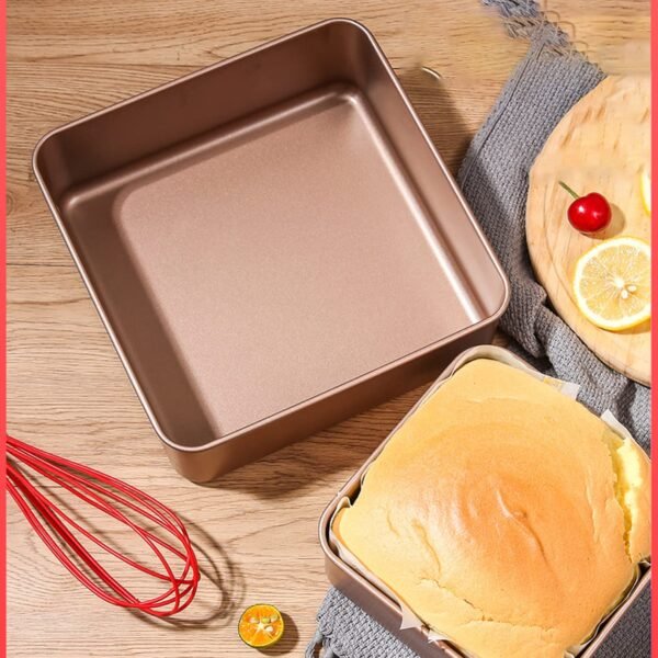 wolpin Non Stick Baking Tin Square Pan (22.5 x 22.5 x 4.5 CM) | Baking Tray for Microwave Oven Cake Brownie Bread | Durable Rose Gold Mould for Home Baking Essentials