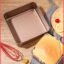 wolpin Non Stick Baking Tin Square Pan (22.5 x 22.5 x 4.5 CM) | Baking Tray for Microwave Oven Cake Brownie Bread | Durable Rose Gold Mould for Home Baking Essentials