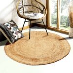 100% Jute Area Rug 3’- Hand Crafted Natural Fiber- Farmhouse Indoor | Outdoor Beautiful Style for Living & Bedroom- Braided Carpet for Accent Floor Coverings(Round) (Solid Jute)
