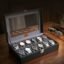 LEDO Men's and Women's Watch Box Holder Organizer Case In 12 Slots of watches In PU Leather with Black & Gray