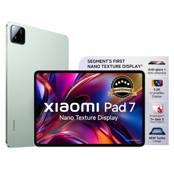 XIAOMI Pad 7 Nano Texture Display [Smartchoice] | Snapdragon 7+ Gen 3| 3.2K Display (28.44 cm /11.2") Tablet| 12GB, 256GB| Anti-Reflective| Anti-Glare| HyperOS 2| Dolby Vision Atmos |Sage Green