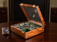 Watch Box Organizer for Men, Wooden Watch Display Case, Vintage Rosewood Brown Finish, Glass Top, Soft Velvet Lining, Luxury Watch Storage Box, Gift for Husband, Dad, Collector (Cocoa Brown)