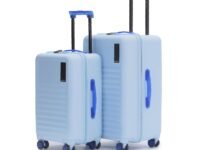 MOKOBARA Aisle Trunk Set of 2 Trolley Bag (55.5cm 65cm) Blue | Cabin 40L Check-in 70L Polycarbonate Hardshell Frosted Hardware TSA Lock YKK Zippers 8 Silent Ninja Wheels 18-21 Days Travel