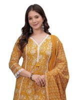 Amayra Women's Pure Cotton Printed Straight Kurta Set with Palazzo Pants & Dupatta- Ethnic Wear