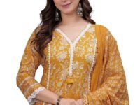 Amayra Women's Pure Cotton Printed Straight Kurta Set with Palazzo Pants & Dupatta- Ethnic Wear