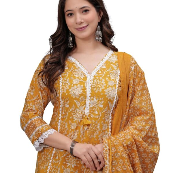 Amayra Women's Pure Cotton Printed Straight Kurta Set with Palazzo Pants & Dupatta- Ethnic Wear