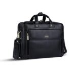 HAMMONDS FLYCATCHER Genuine Leather Office Bag for Men, 15.6" Leather Laptop Bag for Men for Office, Travel, Daily Use, Adjustable Strap & Multi Compartments - 1 Year Warranty - Black_Napa