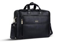 HAMMONDS FLYCATCHER Genuine Leather Office Bag for Men, 15.6" Leather Laptop Bag for Men for Office, Travel, Daily Use, Adjustable Strap & Multi Compartments - 1 Year Warranty - Black_Napa