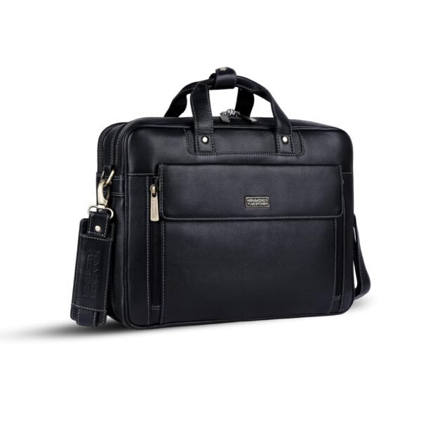 HAMMONDS FLYCATCHER Genuine Leather Office Bag for Men, 15.6" Leather Laptop Bag for Men for Office, Travel, Daily Use, Adjustable Strap & Multi Compartments - 1 Year Warranty - Black_Napa