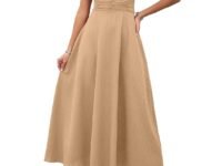 Shasmi Girl's & Women's Solid Color V-Neck A-Line Maxi Dress for Women | New Year Party Outfit | Waist Cinched Puff Sleeve Western | Elegant Casual Wear (Dress 246)