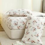 Story@Home Cloud Cotton Fitted BEDSHEET (72 X 78 Inch) 360 Elastic King Size with 2 Pillow Covers | Super Soft Bed Sheet for King Size Bed Floral Design (White, Brown)