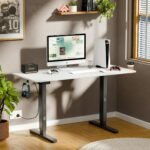 ARTIKEL Artidesk Eco Electric Height Adjustable Table for Office Work & Home-Sit Stand Gaming Desk 80kg Load, Cup Holder, 2 Hooks,Cable Organizer 2Split Tabletop (Rock, Eco - 100x60 CM)