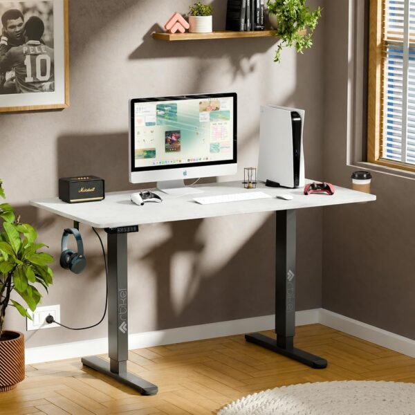 ARTIKEL Artidesk Eco Electric Height Adjustable Table for Office Work & Home-Sit Stand Gaming Desk 80kg Load, Cup Holder, 2 Hooks,Cable Organizer 2Split Tabletop (Rock, Eco - 100x60 CM)