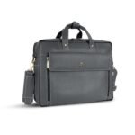 HAMMONDS FLYCATCHER Genuine Leather Office Bag for Men, 15.6" Professional Leather Laptop Bag for Men for Office, Travel, Daily Use, Adjustable Strap & Multi Compartments - 1 Year Warranty - Grey