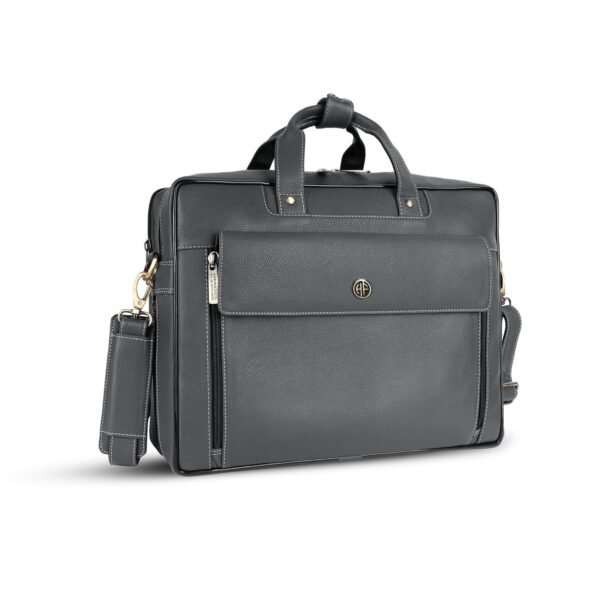 HAMMONDS FLYCATCHER Genuine Leather Office Bag for Men, 15.6" Professional Leather Laptop Bag for Men for Office, Travel, Daily Use, Adjustable Strap & Multi Compartments - 1 Year Warranty - Grey