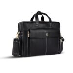 HAMMONDS FLYCATCHER Genuine Leather Office Bag for Men, 15.6" Professional Leather Laptop Bag for Men for Office, Travel, Daily Use, Adjustable Strap & Multi Compartments, 1 Year Warranty - Onyx Black