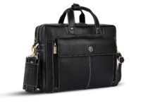 HAMMONDS FLYCATCHER Genuine Leather Office Bag for Men, 15.6" Professional Leather Laptop Bag for Men for Office, Travel, Daily Use, Adjustable Strap & Multi Compartments, 1 Year Warranty - Onyx Black