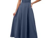 Shasmi Girl's & Women's Solid Color V-Neck A-Line Maxi Dress for Women | New Year Party Outfit | Waist Cinched Puff Sleeve Western | Elegant Casual Wear (Dress 246)